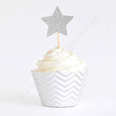 Silver Chevron Cupcake Wrapper - Pack of 12