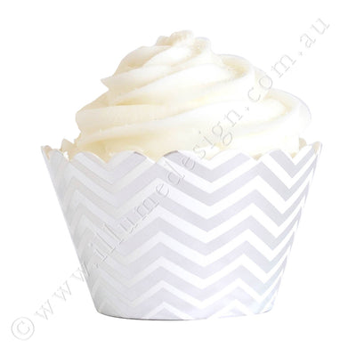 Silver Chevron Cupcake Wrapper - Pack of 12