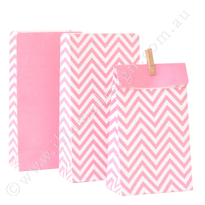 Chevron Pink Treat Bag with Gold Thank You Tag
