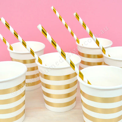 Gold Foiled Striped Paper Straws - Pack of 25