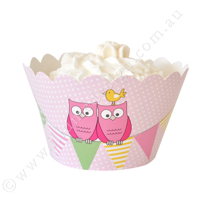 Owl Pink Cupcake Wrapper - Pack of 12
