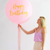 Balloon Jumbo Round Printed Happy Birthday - Pink With Gold Print