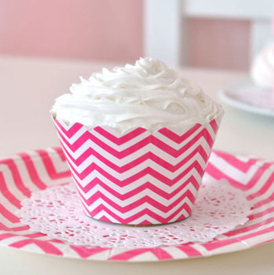Chevron Hot Pink Cupcake Wrapper - Pack of 12