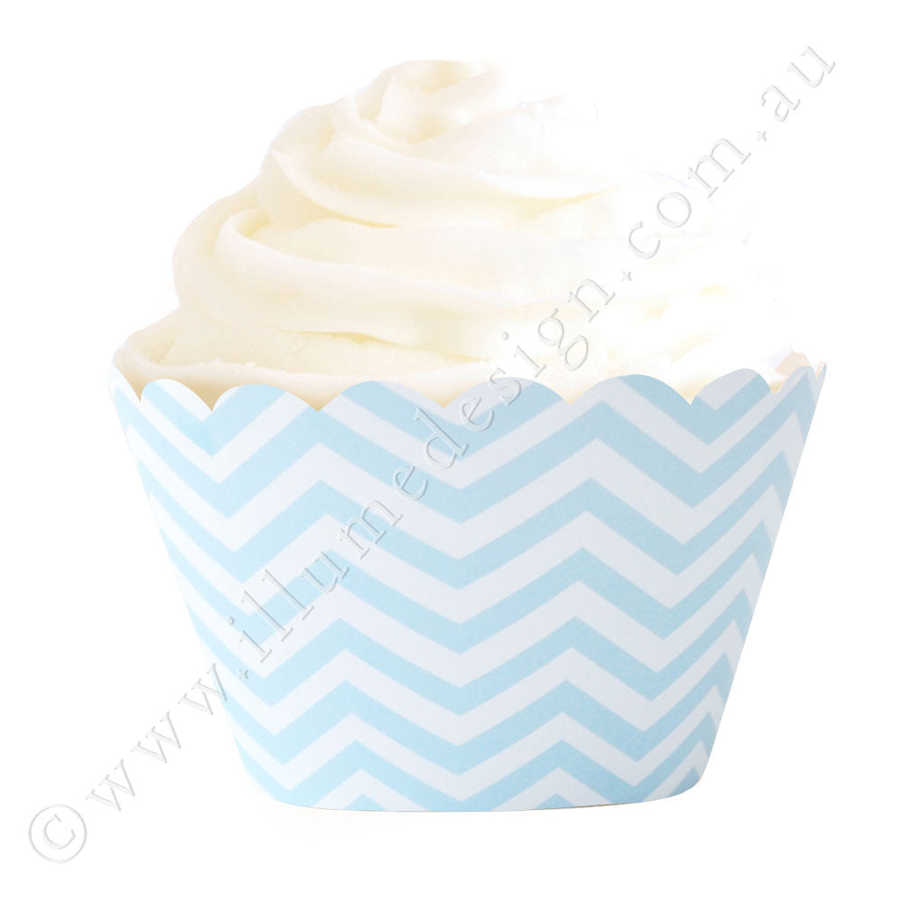 Chevron Blue Cupcake Wrapper - Pack of 12