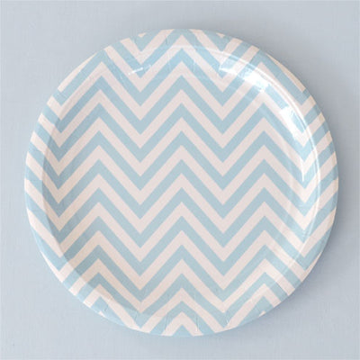 Chevron Blue Large Plate - Pack of 12