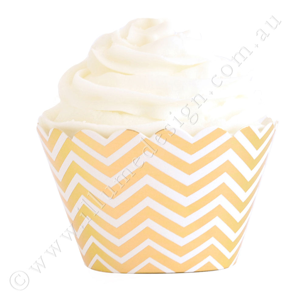 Chevron Gold Cupcake Wrappers- Pack of 12
