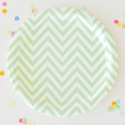 Chevron Green Large Plate - Pack of 12