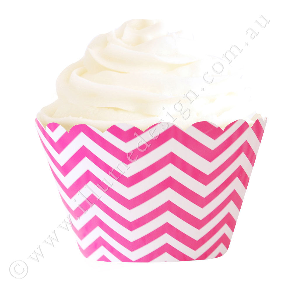 Chevron Hot Pink Cupcake Wrapper - Pack of 12