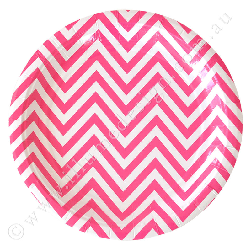 Chevron Hot Pink Large Plate - Pack of 12