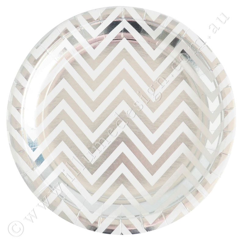 Silver Chevron Large Plate - Pack of 10