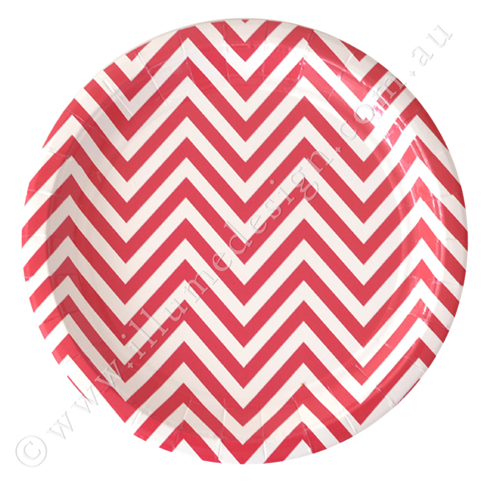 Chevron Red Large Plate - Pack of 12
