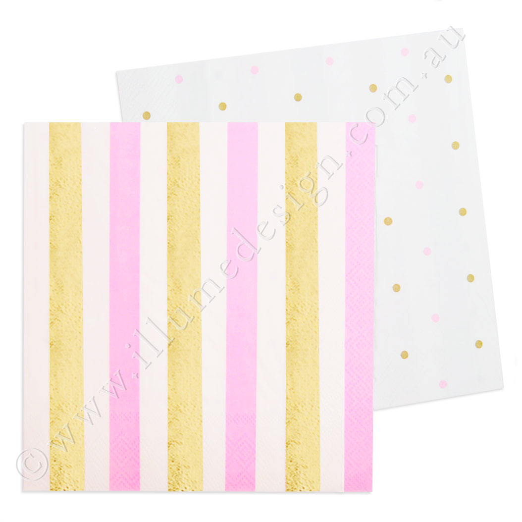 Gold & Pink Stripes & Dots Luncheon Napkin - Pack of 20