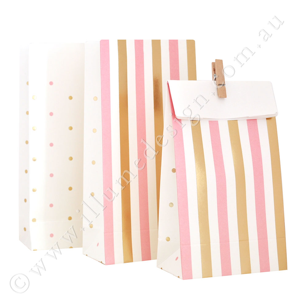 Gold & Pink, Stripes & Spots - Treat Bag - Pack of 10