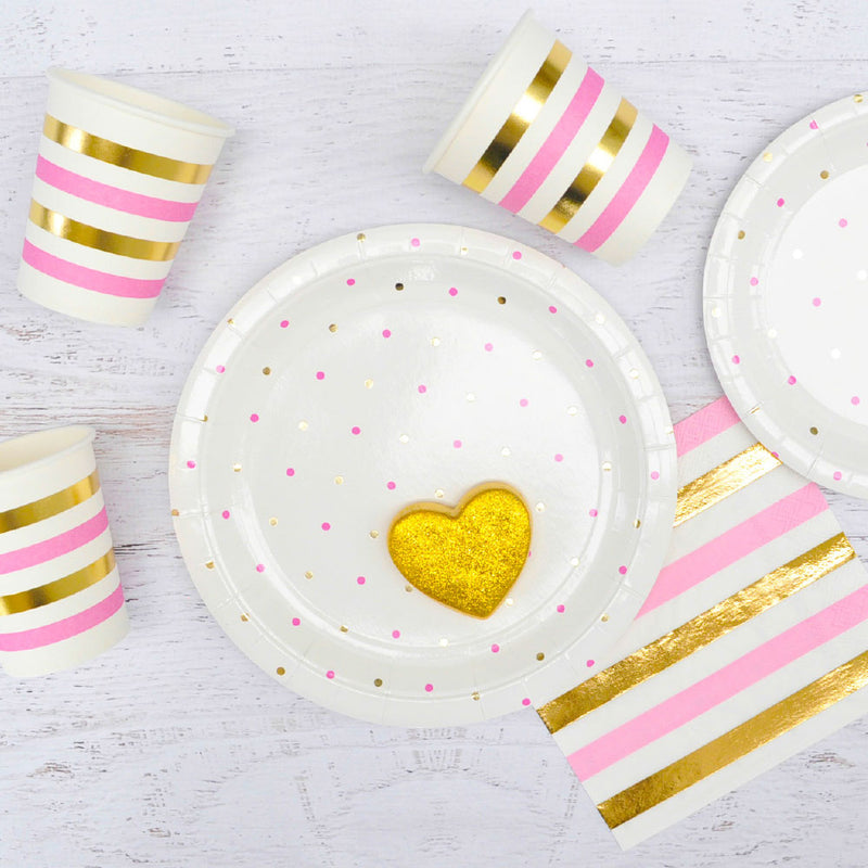 Gold & Pink Dots Large Plate - Pack of 10
