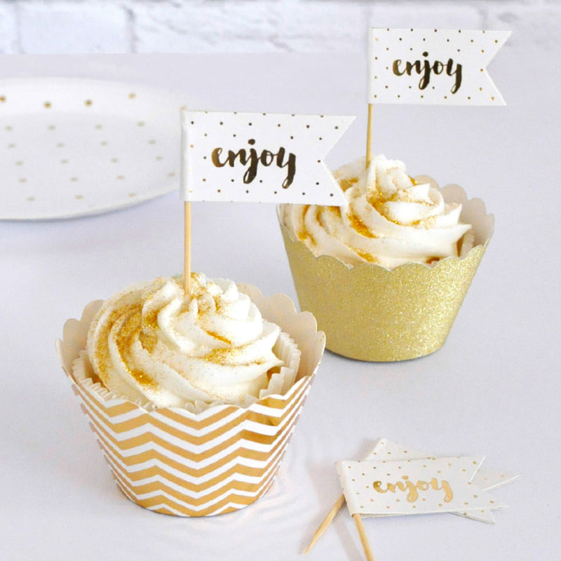 Enjoy Gold Cupcake Topper - 12 Pce