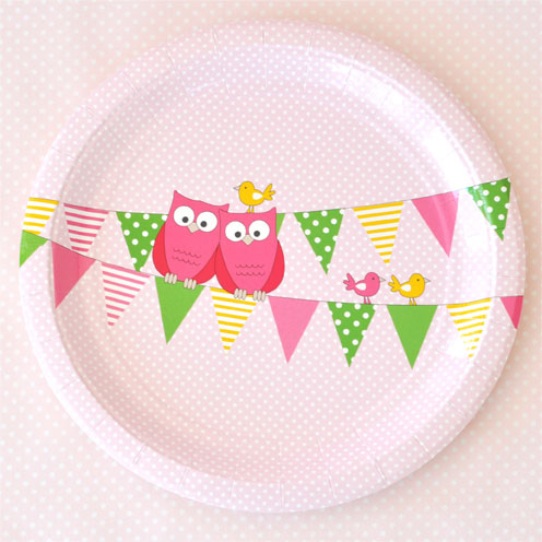 Owl Pink Large Plate - Pack of 12