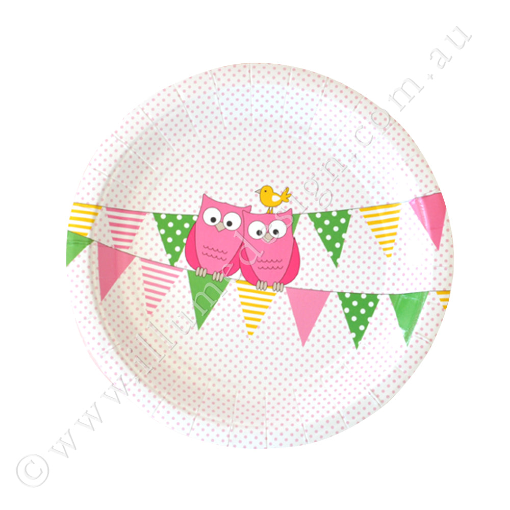 Owl Pink Dessert Plate - Pack of 12