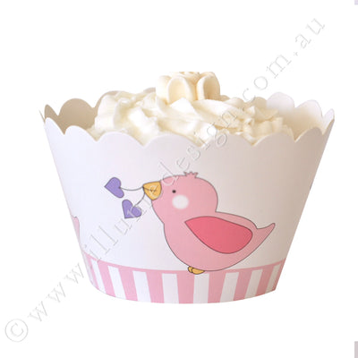 Pink Bird Cupcake Wrapper - Pack of 12