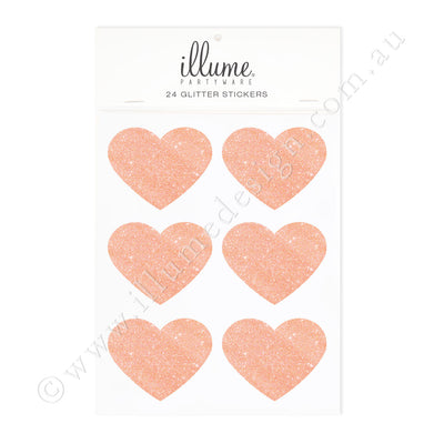 Rose Gold Glitter Heart Sticker Seals - Pack of 24
