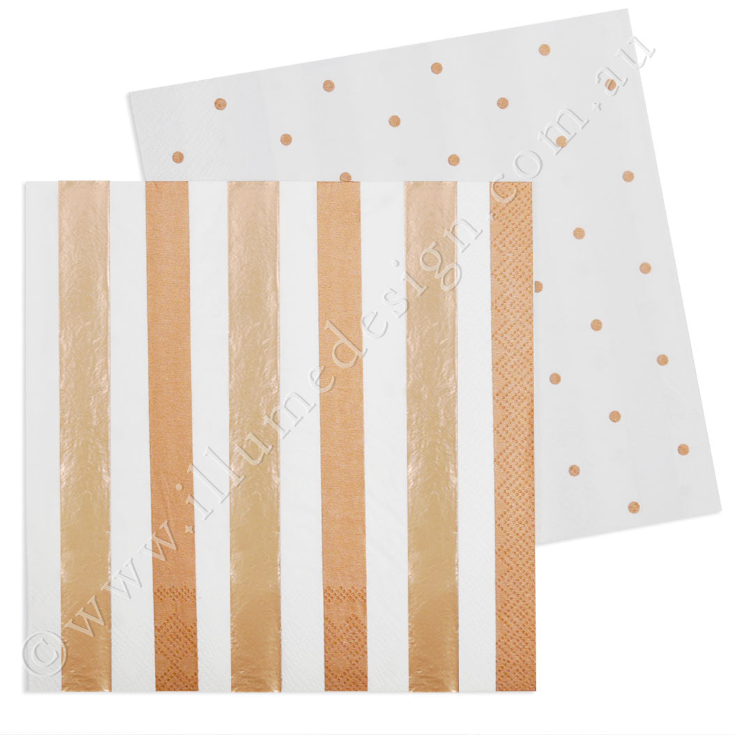Rose Gold Stripes & Dots Luncheon Napkin - Pack of 20