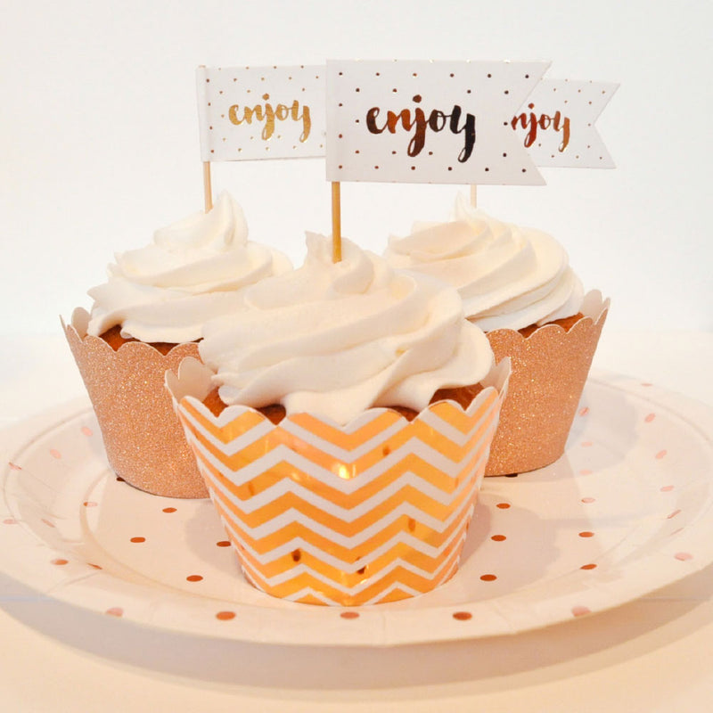 Chevron Rose Gold Cupcake Wrapper - Pack of 12