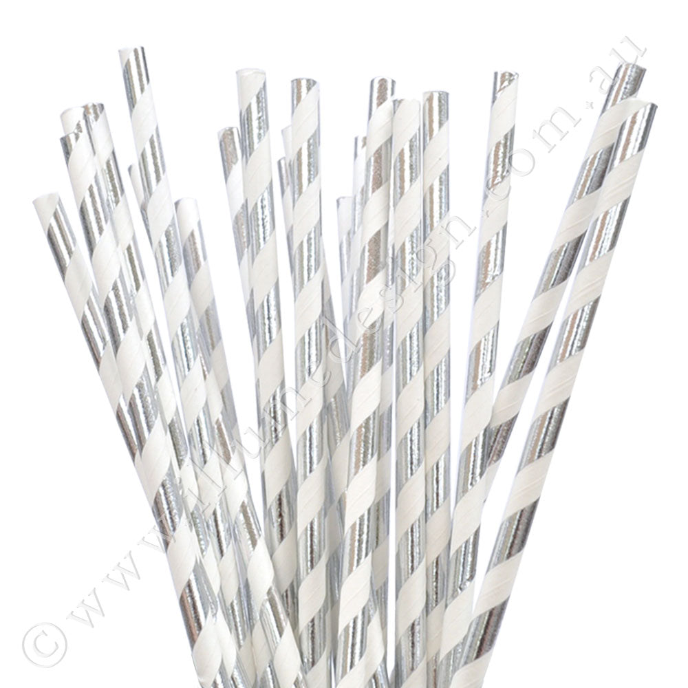 Silver Foiled Striped Paper Straws - Pack of 25