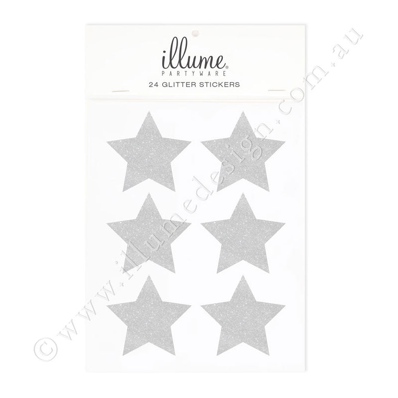 Silver Glitter Star Sticker Seals - Pack of 24